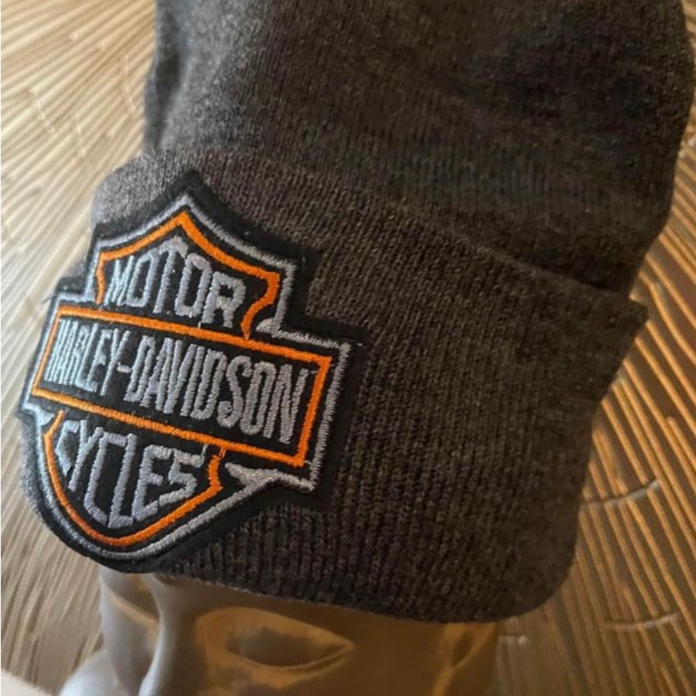 Harley Grey Knit Adult Beanie W/HD Embroidered Logo Patch - Picture 6 of 7